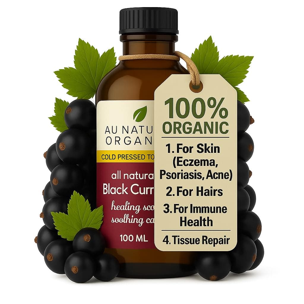 Au Natural Organics Black Currant Oil - Natural Anti Aging Antioxidant Oil for Immune System, Hair, Skin, Nails and Heart | Regulates Hormonal Balance |Blood Flow & Tissue Repair Support | 3.4oz 100ml
