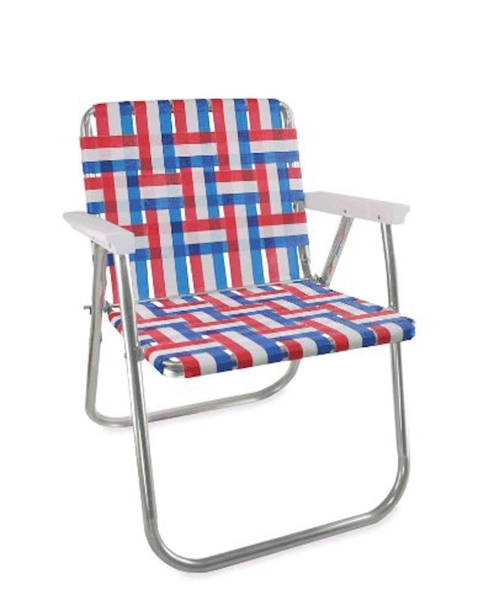 Lawn Chair USA | Folding Aluminum Webbed Chair for Camping, Sports, and Beach | Picnic Chair - Old Glory with White Arms