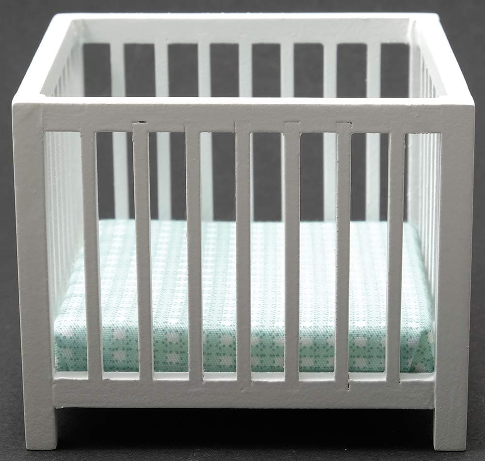 Classics by Handley Dollhouse Miniature White Slatted Play Pen with Blue Fabric