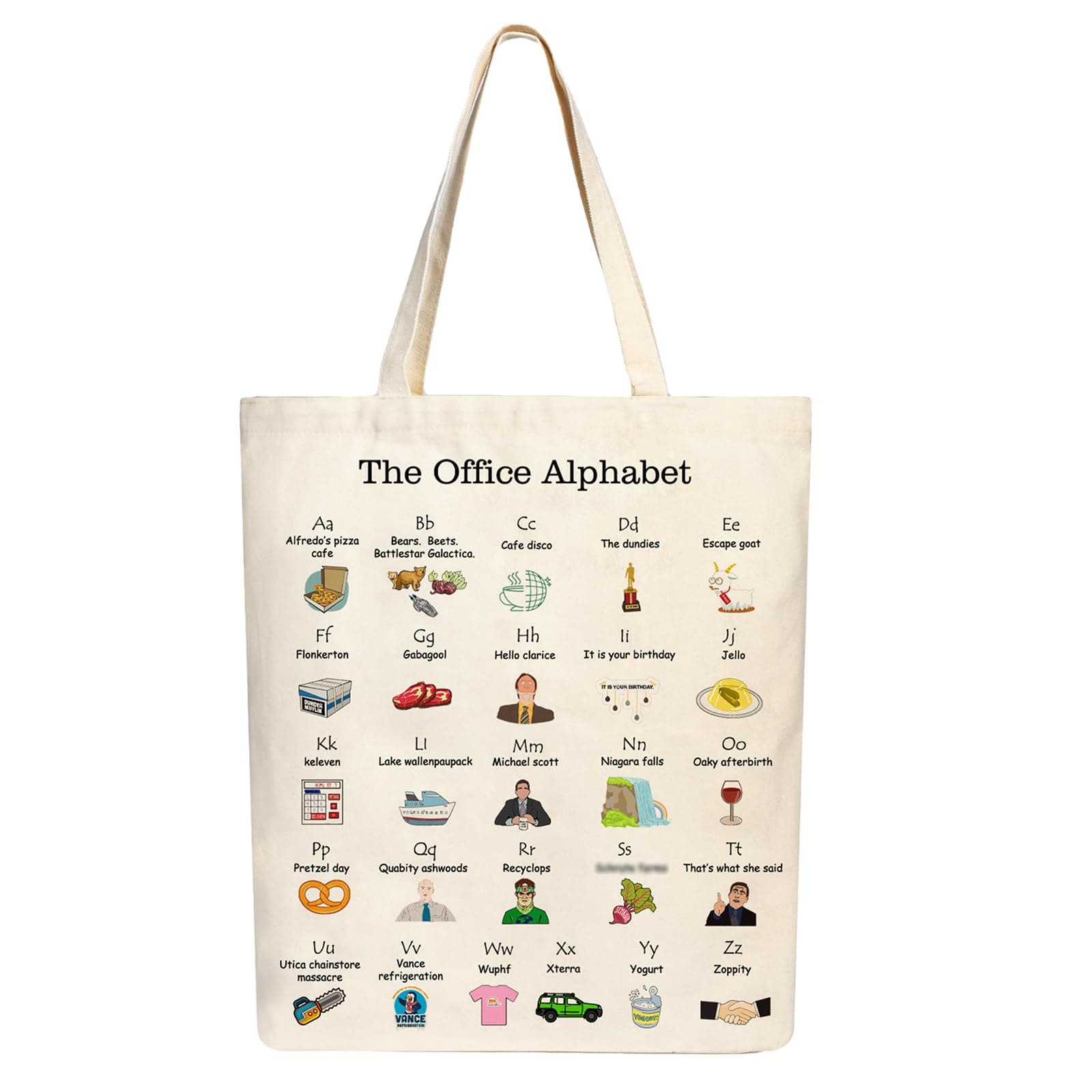 The Office Alphabet Tote Bag TV Show Merchandise Fans Kitchen Gifts Reusable Grocery Canvas Theme Presents for Office/Women/Sister, Shoulder/Travel/Work, White