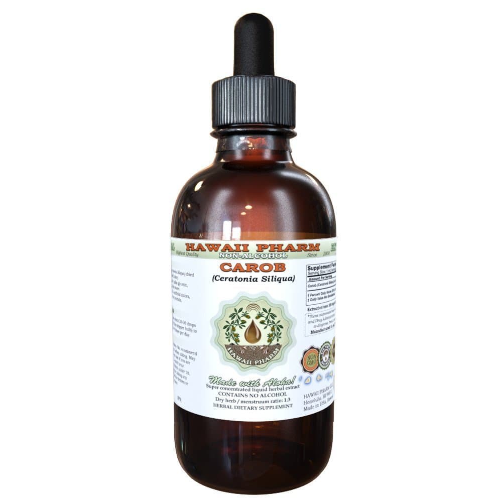 Carob Alcohol-Free Liquid Extract, Organic Carob (Ceratonia Siliqua) Dried Raw Seed and Pods Glycerite Hawaii Pharm Natural Herbal Supplement 2 oz