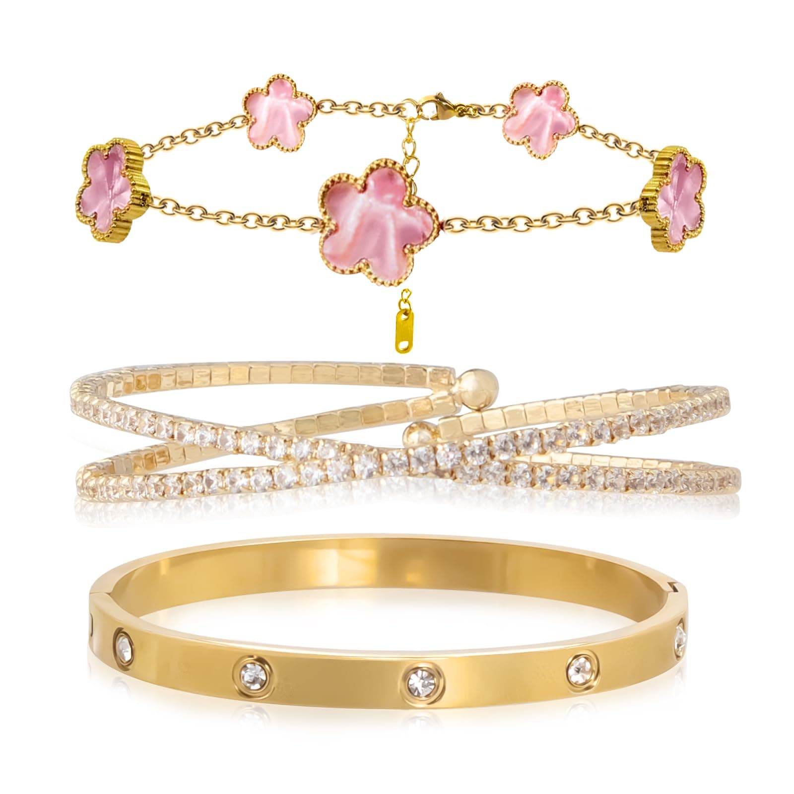 Gold Bracelets for Women Stainless Steel Bracelet 18K Love Bangle for women Cubic Zirconia Cuff Gold Bangle Set Fashion Jewelry Gifts