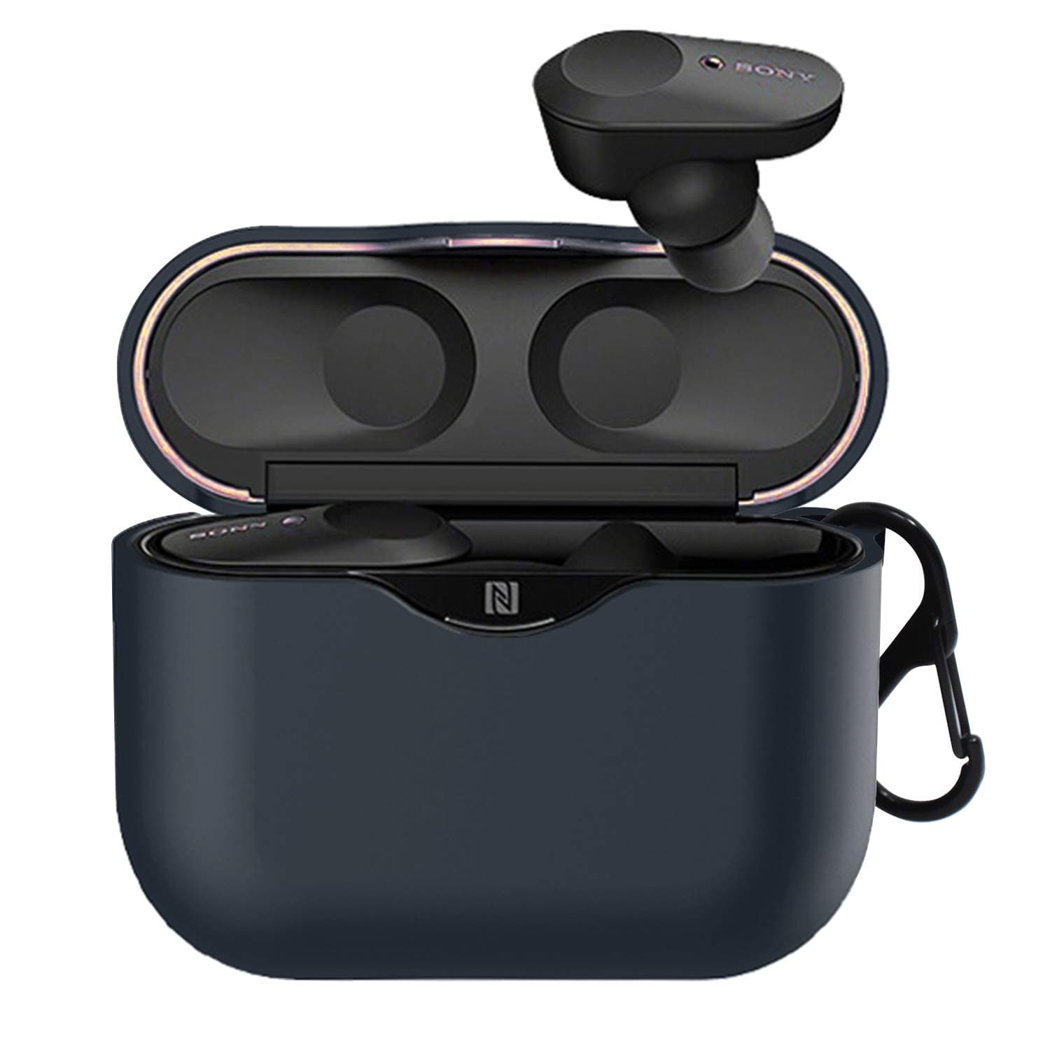 Silicone Cover Case for Sony WF-1000XM3 Wireless Earbuds, Upgraded One-Piece Anti-Lost & Shockproof Earbud Protection Pouch/Silicone Case Cover with Keychain Compatible with Sony Earphone (Blue)