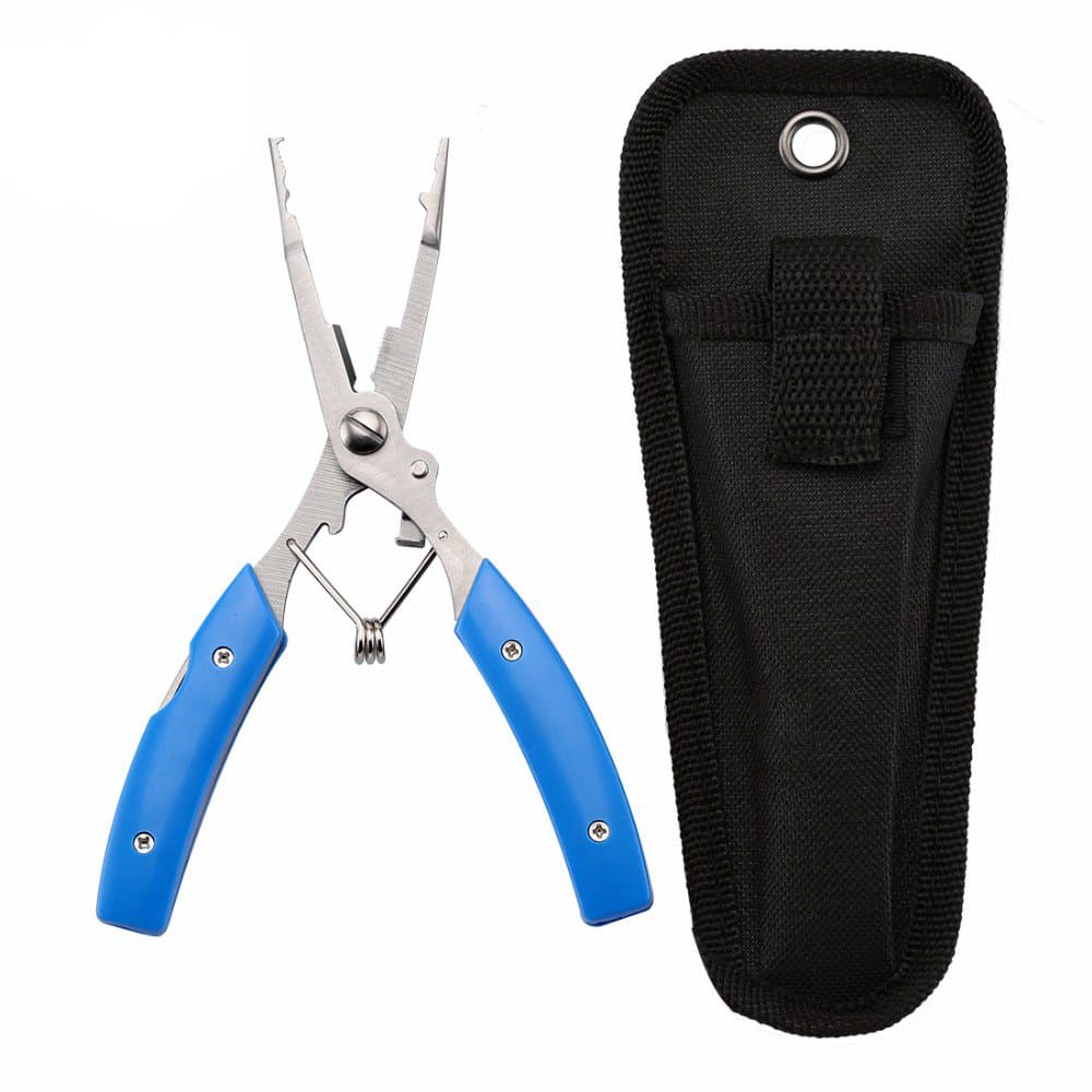 TOPIND Fishing Plier Multifunction Stainless Steel Split Ring Pliers Fishing Pliers Scissors with Knife and Nylon Sheath Fishing Tool