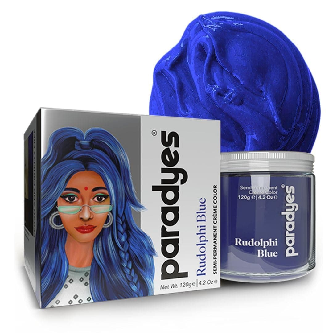 Paradyes Ammonia Free, Cruelty Free, Vegan, DIY application, Semi-permanent Hair Color jar only 120gm (Rudolphi Blue)