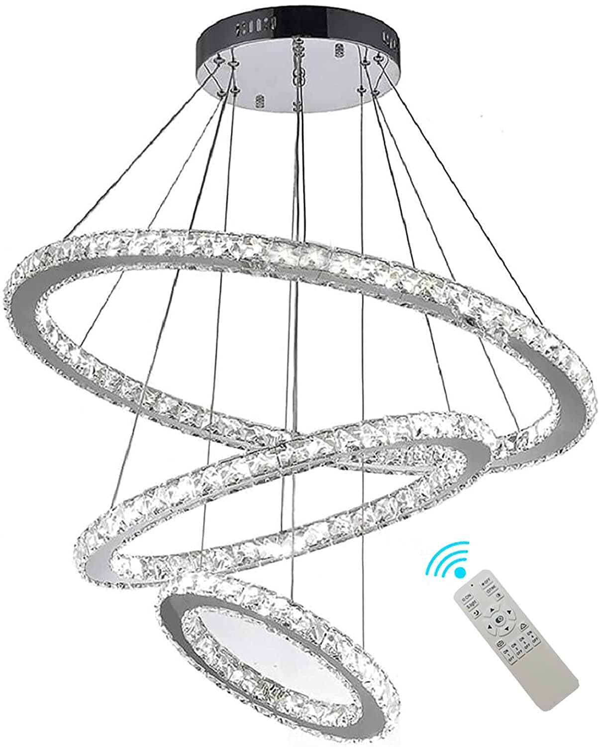 40inches Modern K9 Crystal Chandelier Lighting with LED Dimmer Adjustable Living Room Ceiling Light Fixture Modern Large Ring Pendant Light