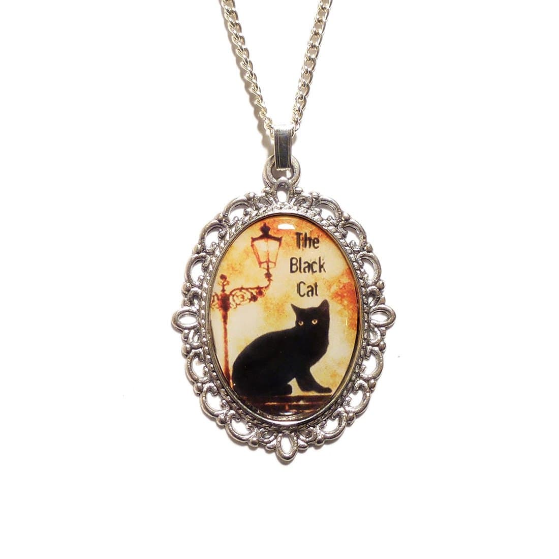 LunarraStar Women Silver Plated Oval The Black Cat Necklace Pendant