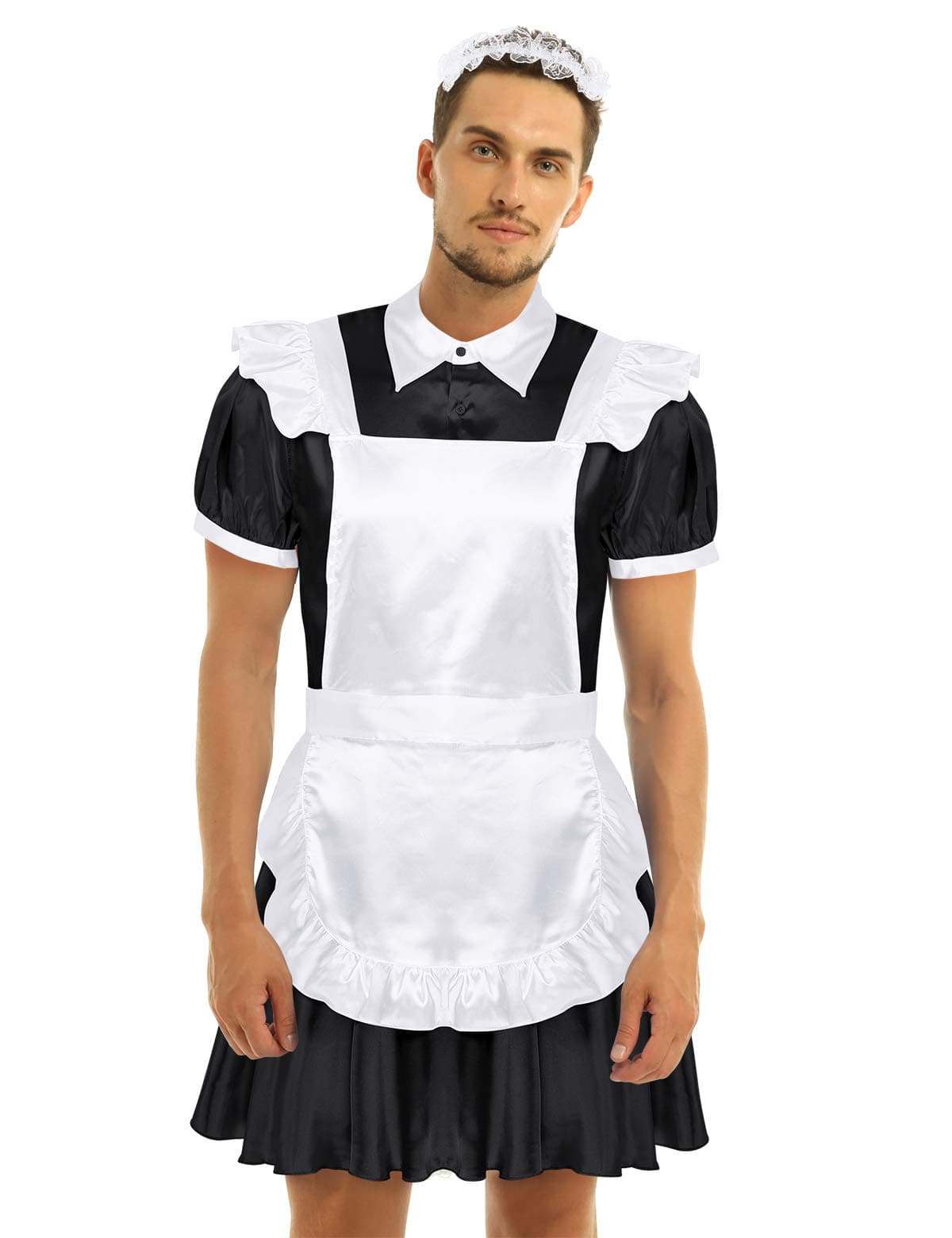 Sissy Satin Frilly French Maid Male Adult Uniform Fancy Dress Costume Party Outfits