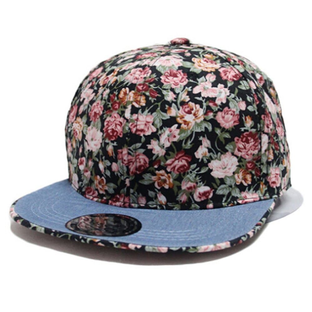 Vintage Floral Snapback Hats Baseball Cap Bboy Hip-hop Hat (Black)