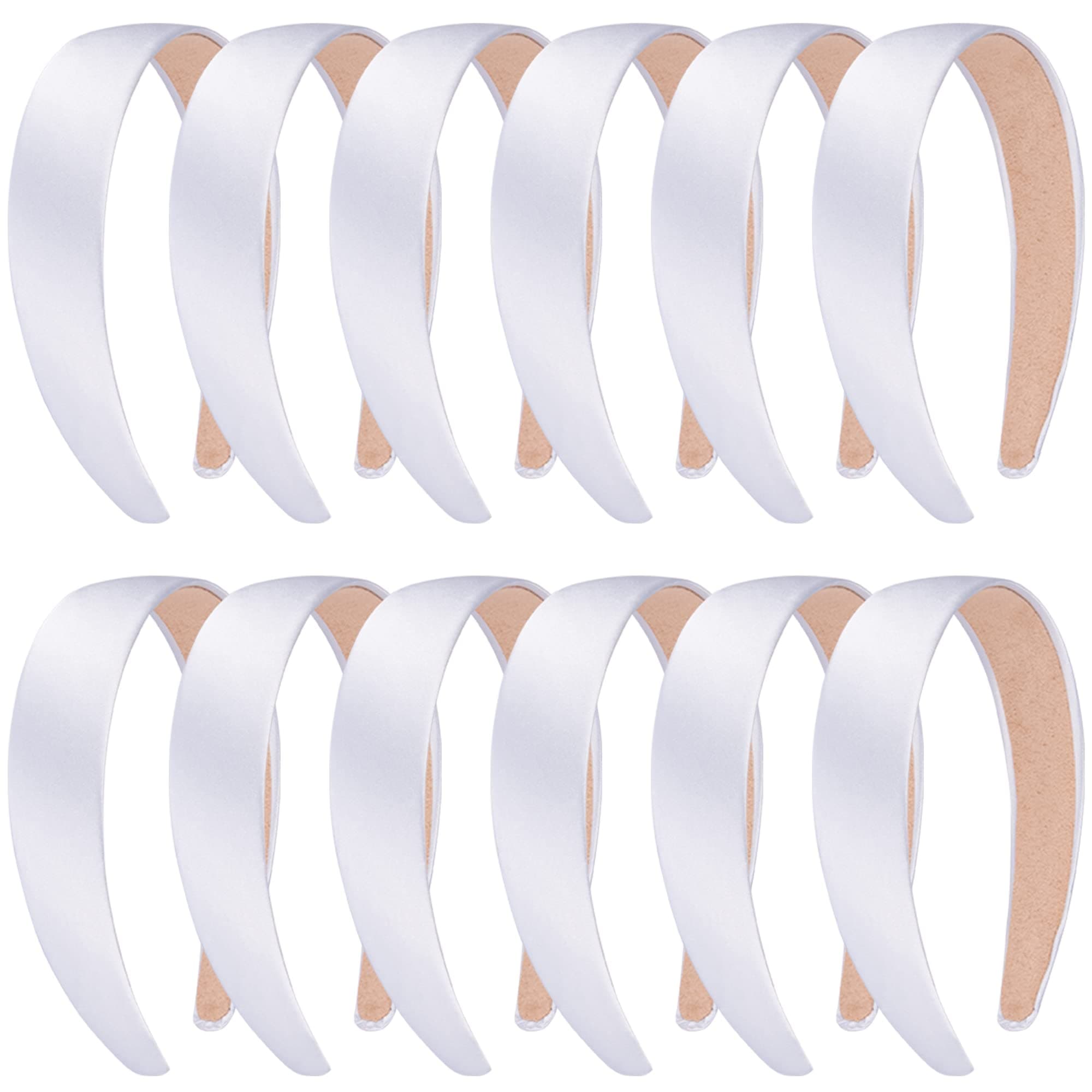 SIQUK 12 Pieces Satin Headbands 1 Inch Wide Headbands Non-slip White Headband DIY Headband for Women and Girls