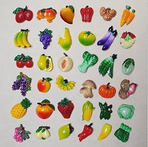 URGrace 36 Pcs Resin Fridge Magnets Mini Lovely Fruits Vegetables Decorative Board Magnetic Stickers Fridge Decors Mix Style