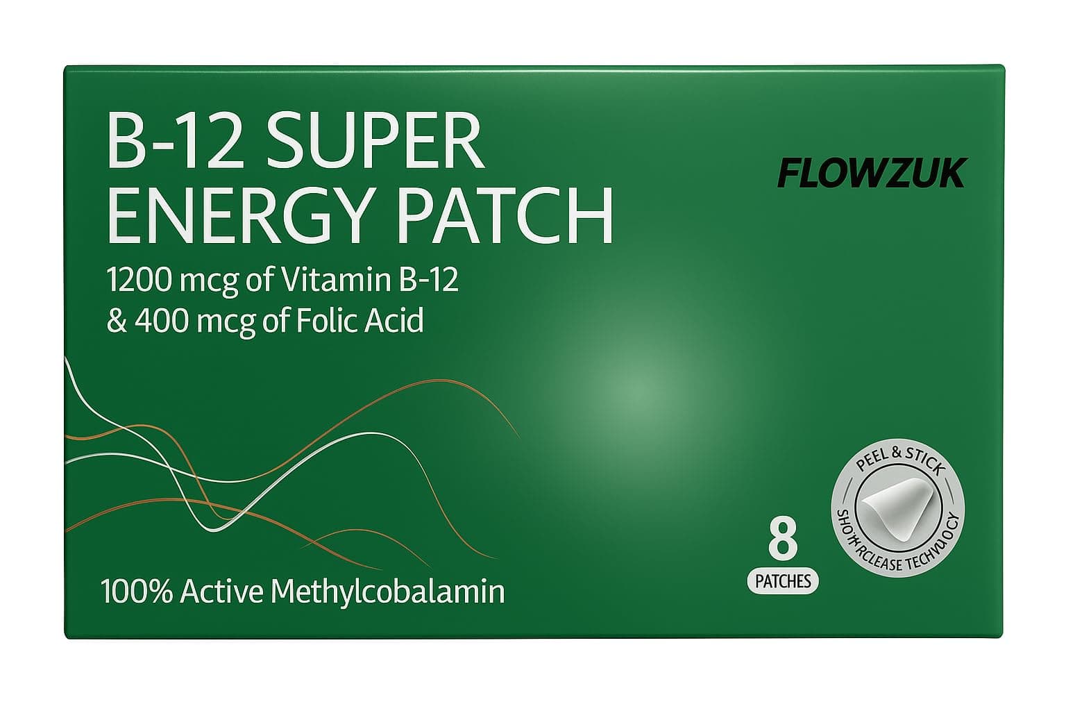 Vitamin B12 Patches with Folic Acid – Pack of 8 – Easy-to-Use Wellness Patches