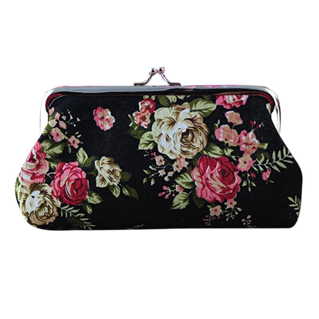 Wallet,toraway Lady Vintage Flower Mini Coin Purse Wallet Clutch bag (Black #1)
