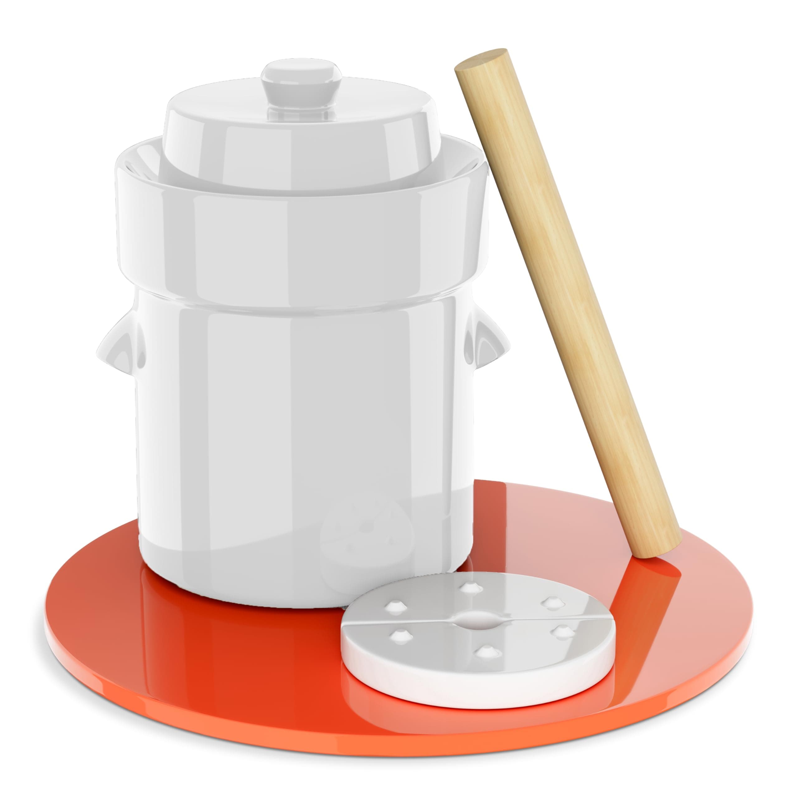 Humble House SAUERKROCK Fermentation Crock 2 Liter / 0.5 Gallon Ceramic Jar in Natural White for Fermenting Pickling Kimchi, Sauerkraut, Pickles, Vegetables, Kombucha-Glazed Weights, Lid, Pounder