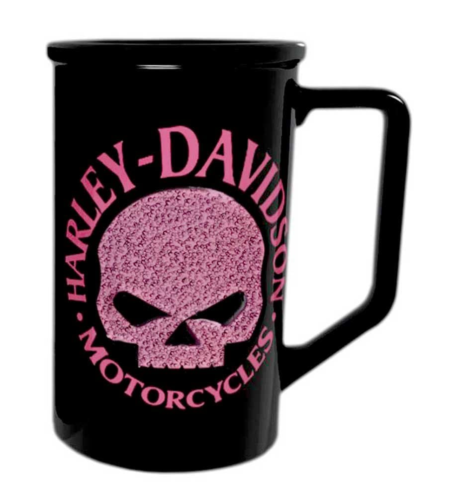 Harley-Davidson Beaded Pink Willie G. Skull Logo Coffee Mug Black HD-HDP-1397
