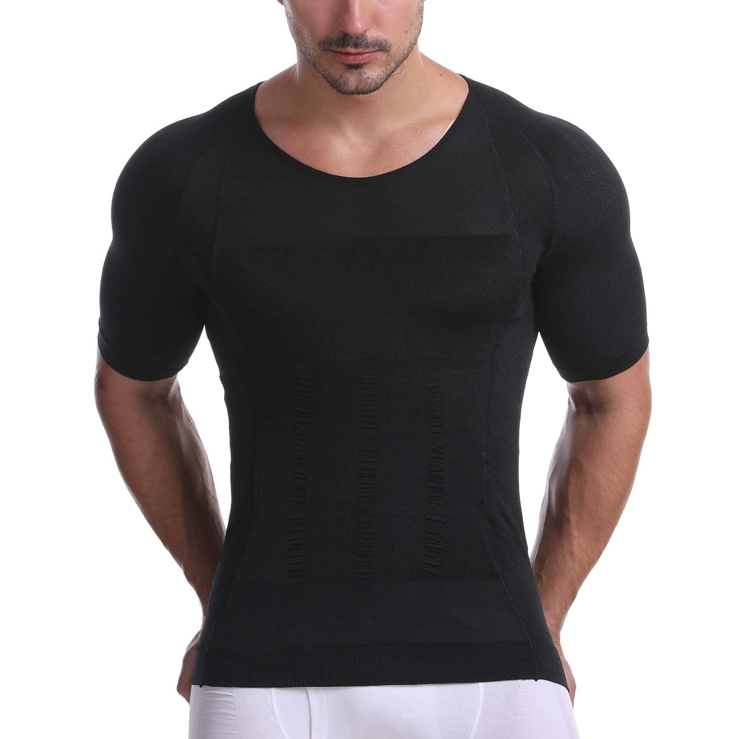 Men's Compression Shirt Slimming Short Sleeve Baselayer Body Shaper Workout T-Shirt Cool Dry Shapewear Undershirt, 1859 - XL - Black
