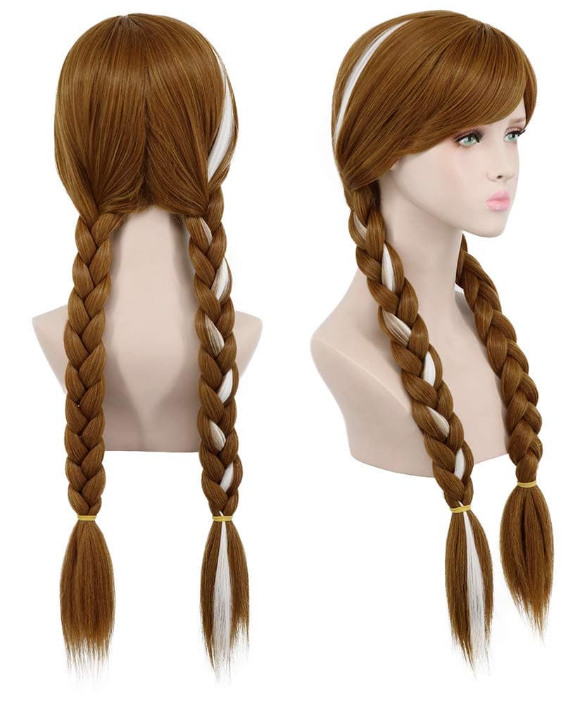 Yuehong Long Brown Cosplay Weaving Double tail Braided Hair Anime Cosplay Costume Heat Resistant Synthetic Fibers Soft Durable Breathable Wig