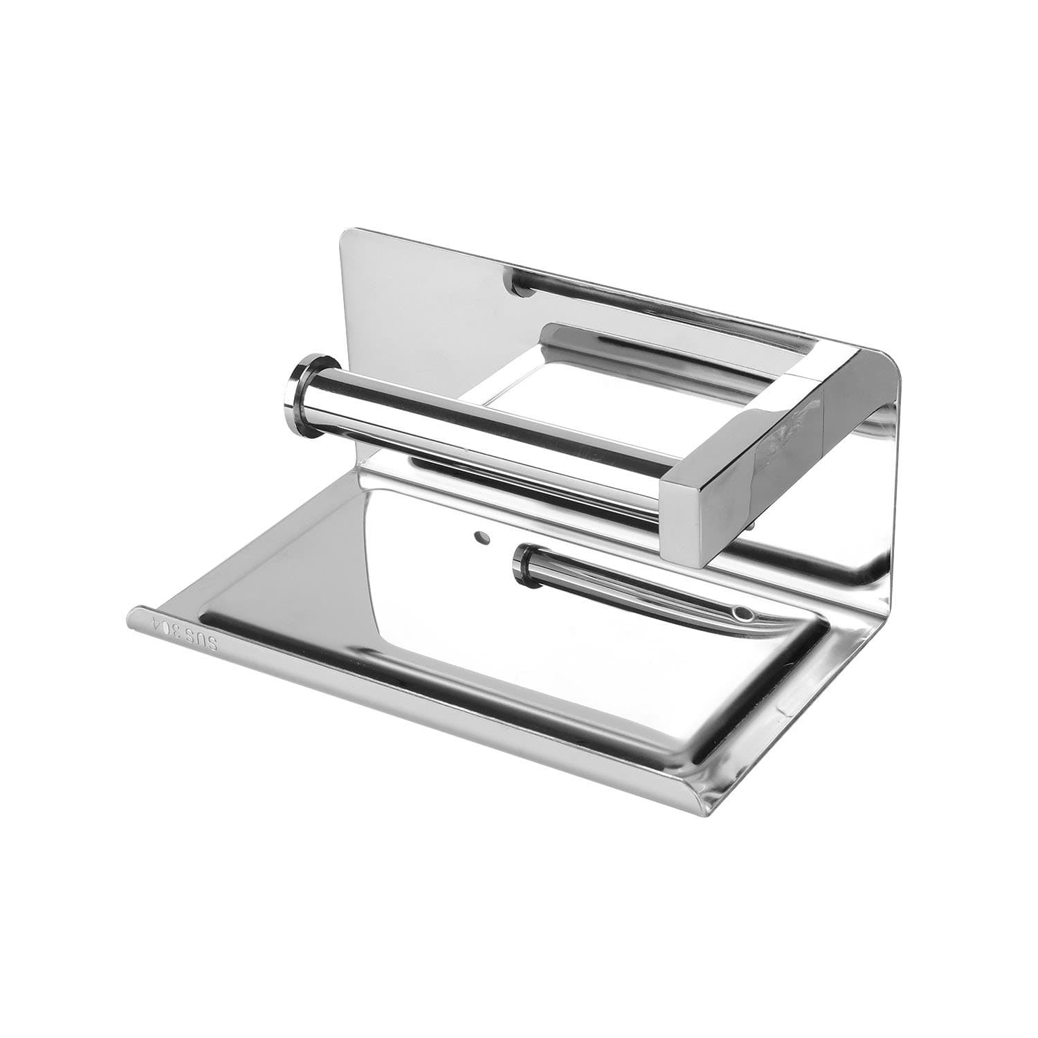 PDFans Toilet Paper Holder SUS 304 Stainless Steel Wall Mount Self Adhesive Bathroom Kitchen Paper Dispenser Tissue Roll Hanger with Mobile Phone Storage Shelf