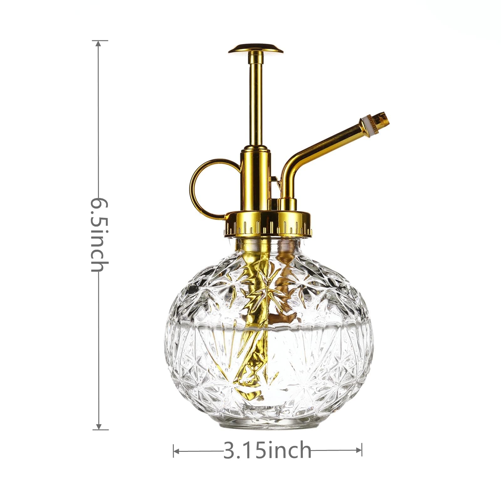 Glass Plant Mister Spray Bottle, 6.5" Clear Glass Water Spray Bottle with Gold Top Pump Small Watering Can, Small Plant Sprayer Mister for Indoor Outdoor House(Clear+Gold E)