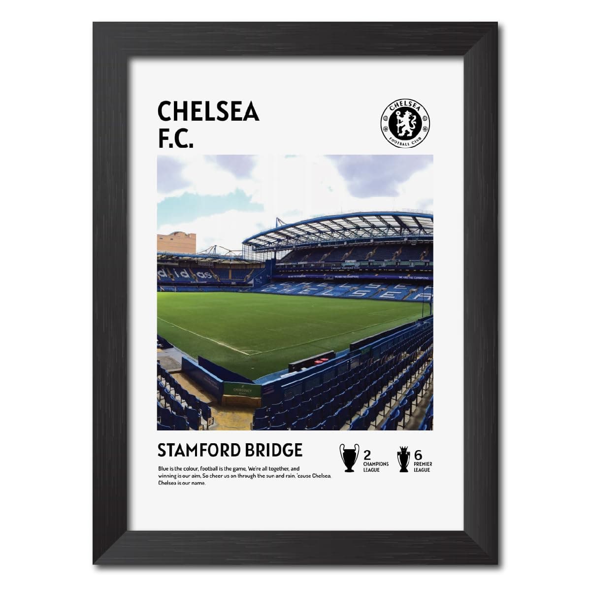 TenorArts Chelsea Stadium Poster Stamford Bridge Ground Laminated Photo Frame Painting with Matt Finish Black Frames (12 inches x 9inches)