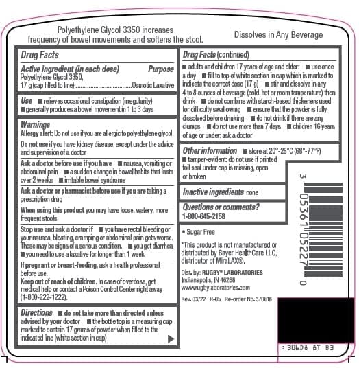 Rugby Polyethylene Glycol (PEG) 3350 Osmotic Laxative Sugar-Free Unflavored Grit Free Powder 8.3 Oz - 14 Once-Daily Doses