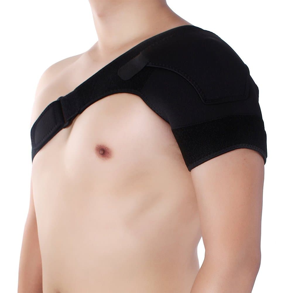 WindFeel Shoulder Support Brace for Injury Prevention, Light Weight Single Adjustable Therapy Compression Stretch Back Fit for Left Shoulder, Color Black