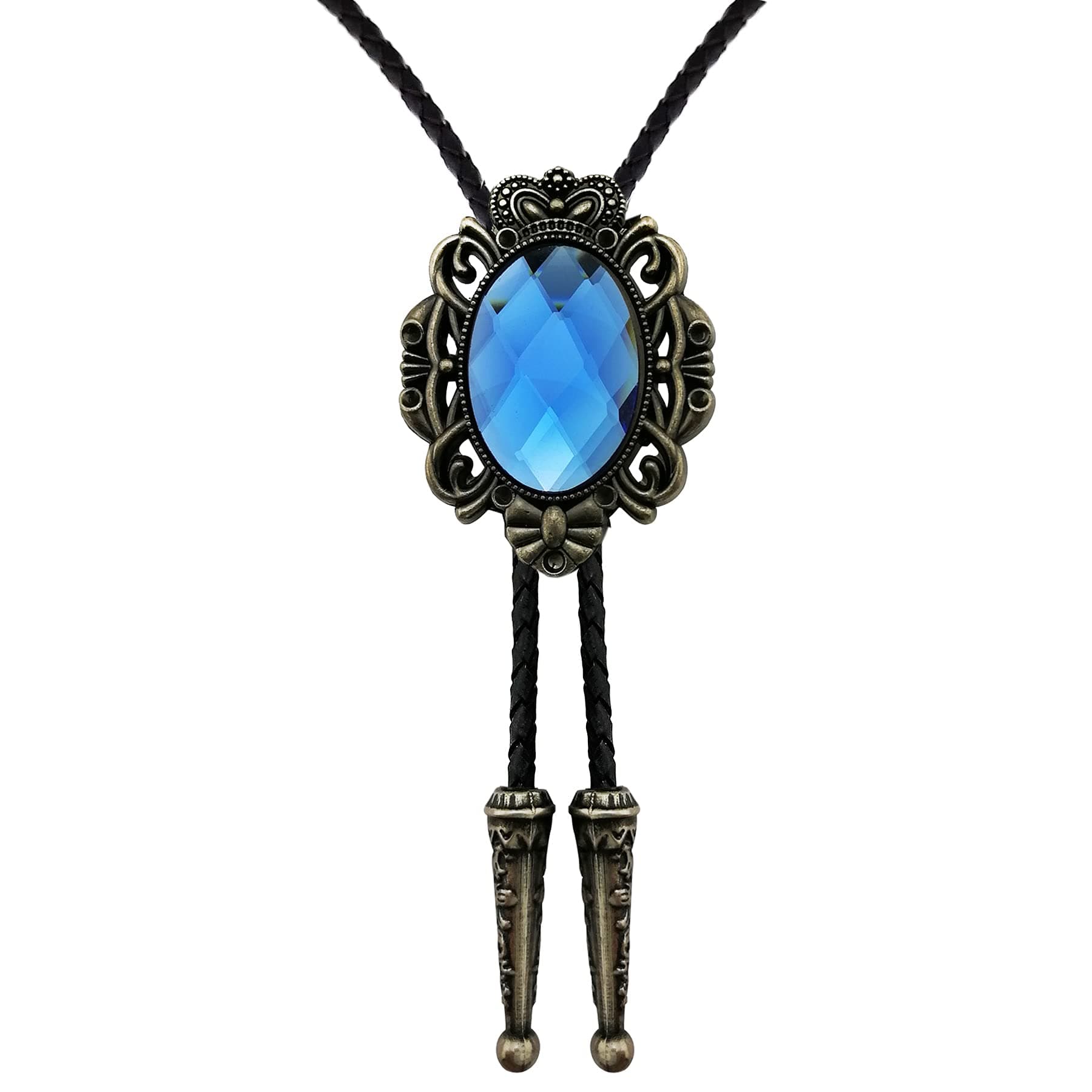 LAXPICOL Native American Blue Crystal Bolo Tie For Men Western Cowboy Bola Tie Necktie