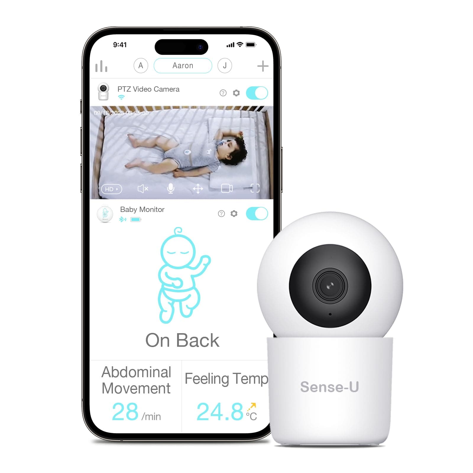 Smart 2K Video Baby Monitor, Pan/Tilt, Person/Baby Crying/Motion Detection, 2-Way Talk, Night Vision, Background Audio, No Monthly Fee, (Compatible with Smart Baby Monitor)