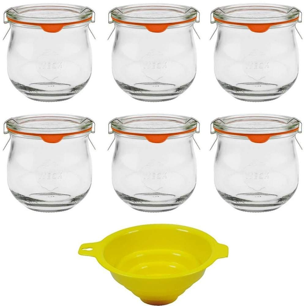 Viva-Haushaltswaren Gabriele Hesse e.K. Round Edge Jars 370 ml with Accessories Set of 6 Tulip Shape