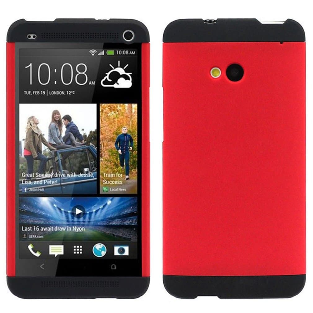 Towallmark(TM)Tri-Color Double Dip Genuine Plastic Shell Case For HTC One M7 Red (Black+Red+Black)