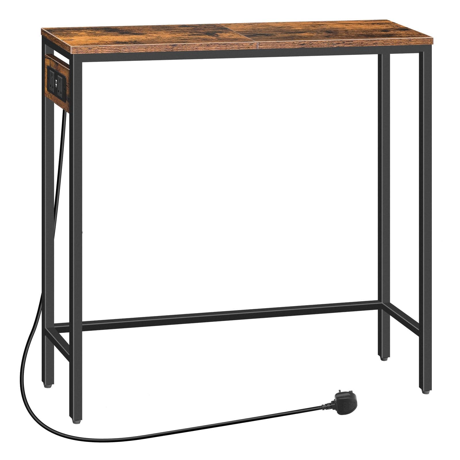 Console Table with Power Outlets, Slim Console Table with Charging Station, Hallway Table, Narrow Sofa Table for Small Space, Hallway, Entryway, Living Room, Rustic Brown and Black EBF75KXG01G1
