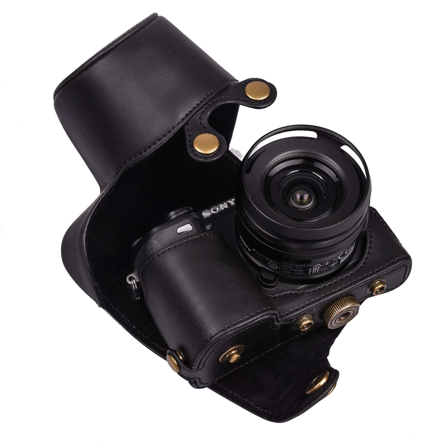 Sony a6400 Case, Hargedis XEVN Sony a6300 Case, Premium PU Full Body Leather Camera Case Bag for Sony alpha a6300 a6000 a6100 a6400 with 16-50mm Lens with Camera Shoulder Strap (Black)