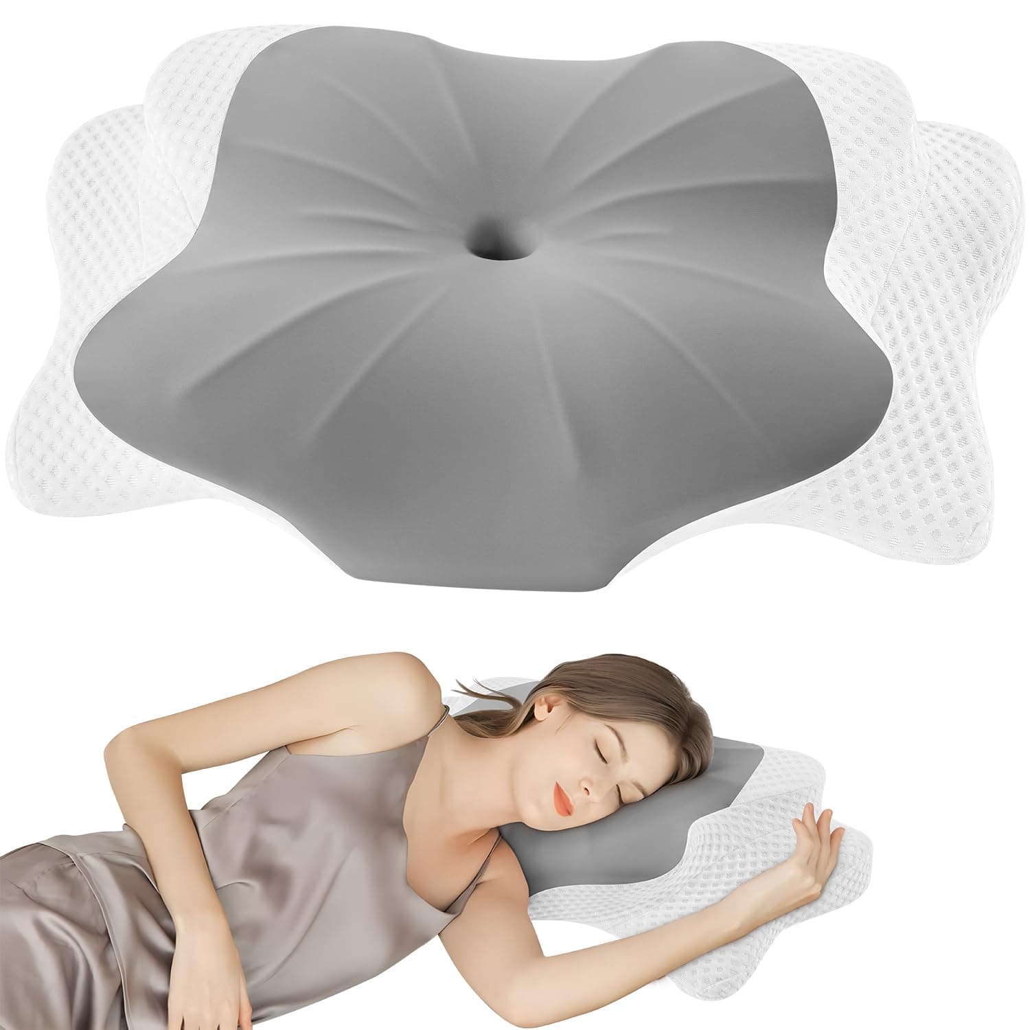 Cervical Pillow for Sleeping, Contour Memory Foam Pillow for Neck and Shoulder Support, Ergonomic Neck Pillow for Side Back Stomach Sleepers, Bed Pillows with Cooling Silk Pillowcase