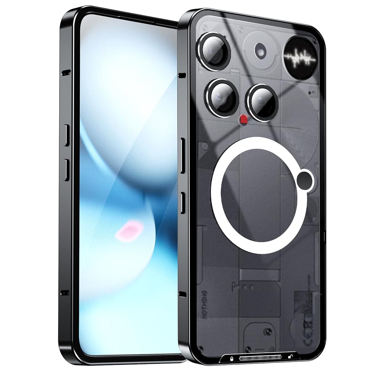 Case for Nothing Phone 3 with Screen Protector,Compatible with MagSafe Cases Metal Frame + PC Frosted Back Protection Cover,Black