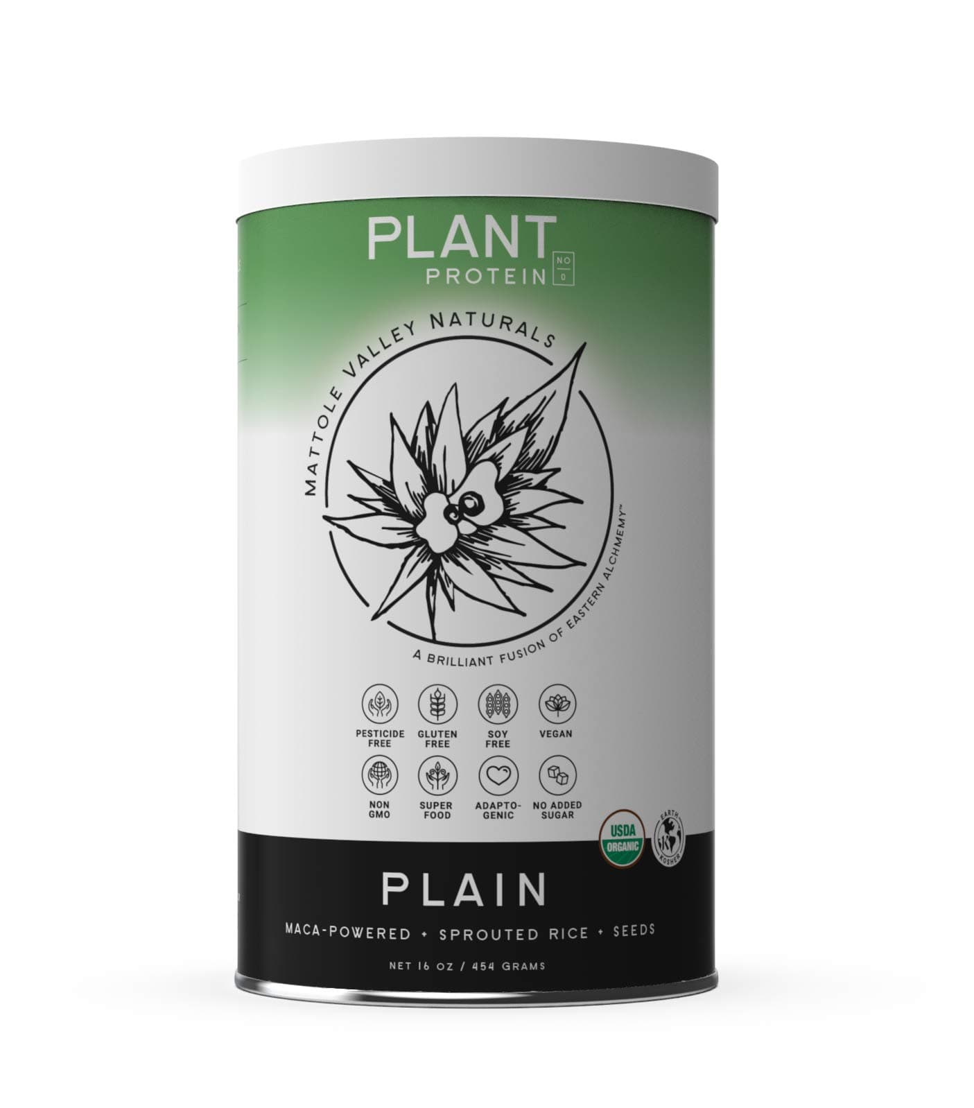 Organic Vegan Protein Powder - 16 oz - Plain - Gluten-Free with Chia Seeds, Brown Rice and Maca - Natural Digestive Enzymes, Fiber, Amino Acids, Vitamin E, Zinc
