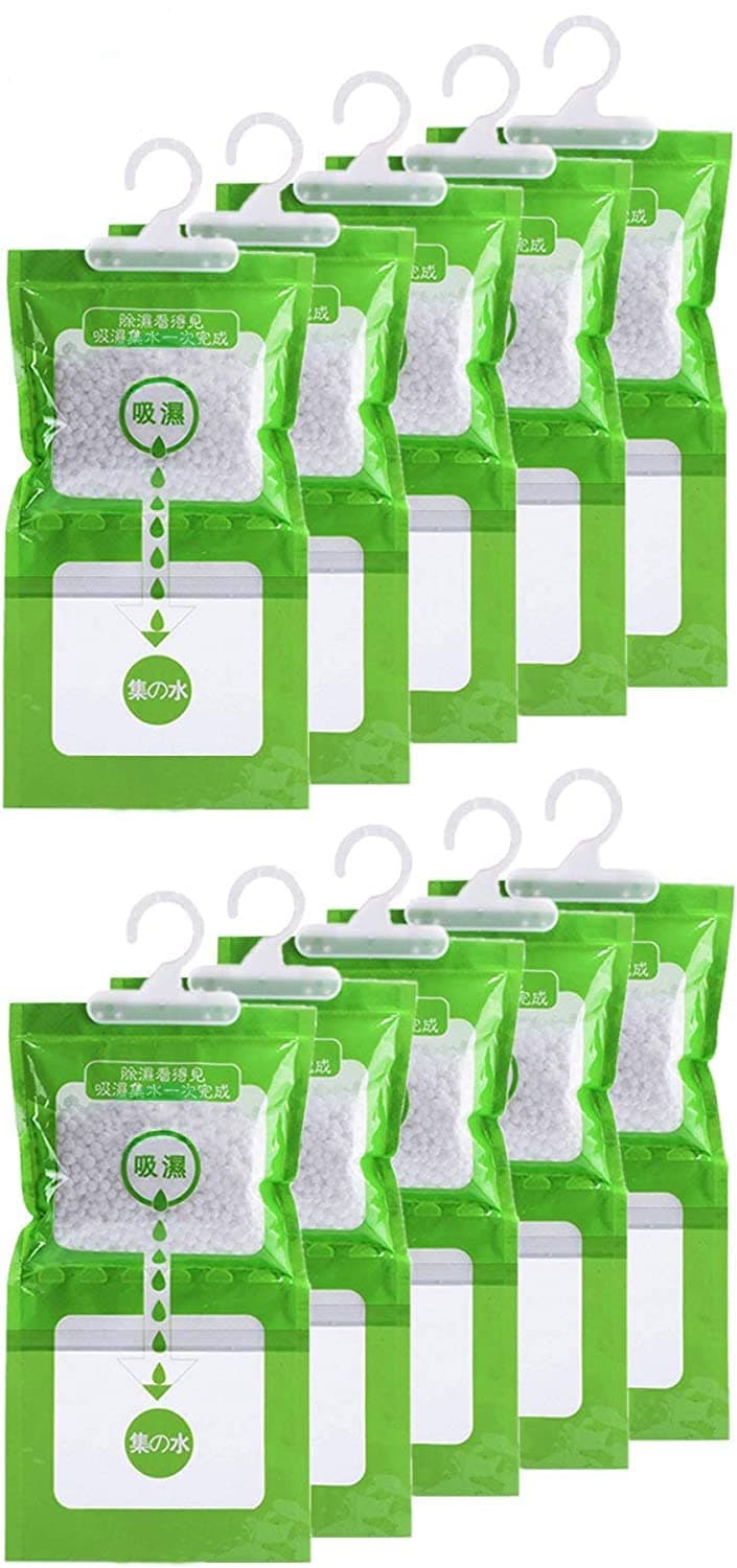 Jiaan Hygroscopic Desiccant Hanging Bag Use for Kitchen Bathroom Wardrobe, Dehumidification Process Could be Witness (10pcs/Pack)