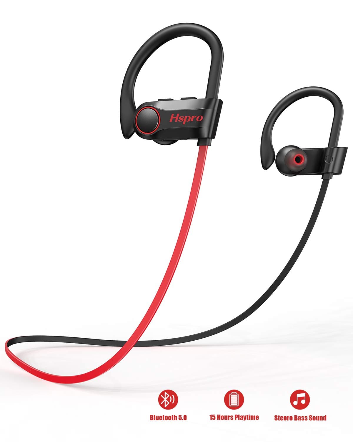 Bluetooth Headphones, HSPRO Wireless Earbuds, IPX7 Waterproof Running Headphones, CVC6.0 Noise Cancelling Sports Wireless Headphones with Mic for Gym Workout, 10 Hours Playtime