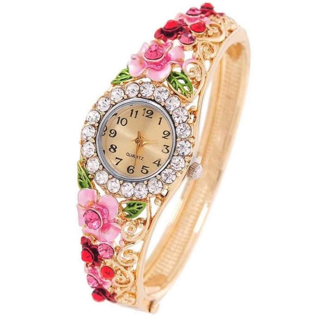 Yellow Chimes Exclusive Floral Design Multi Color Crystal Watch Kada Bracelet for Women