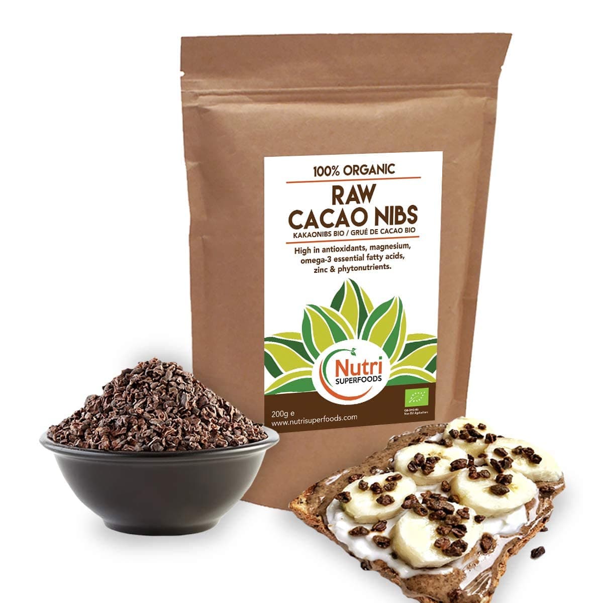RAW Organic Cacao Nibs - Pure Vegan Dark Chocolate Ingredient - Ideal for Power Smoothies & Protein Bars - 400g