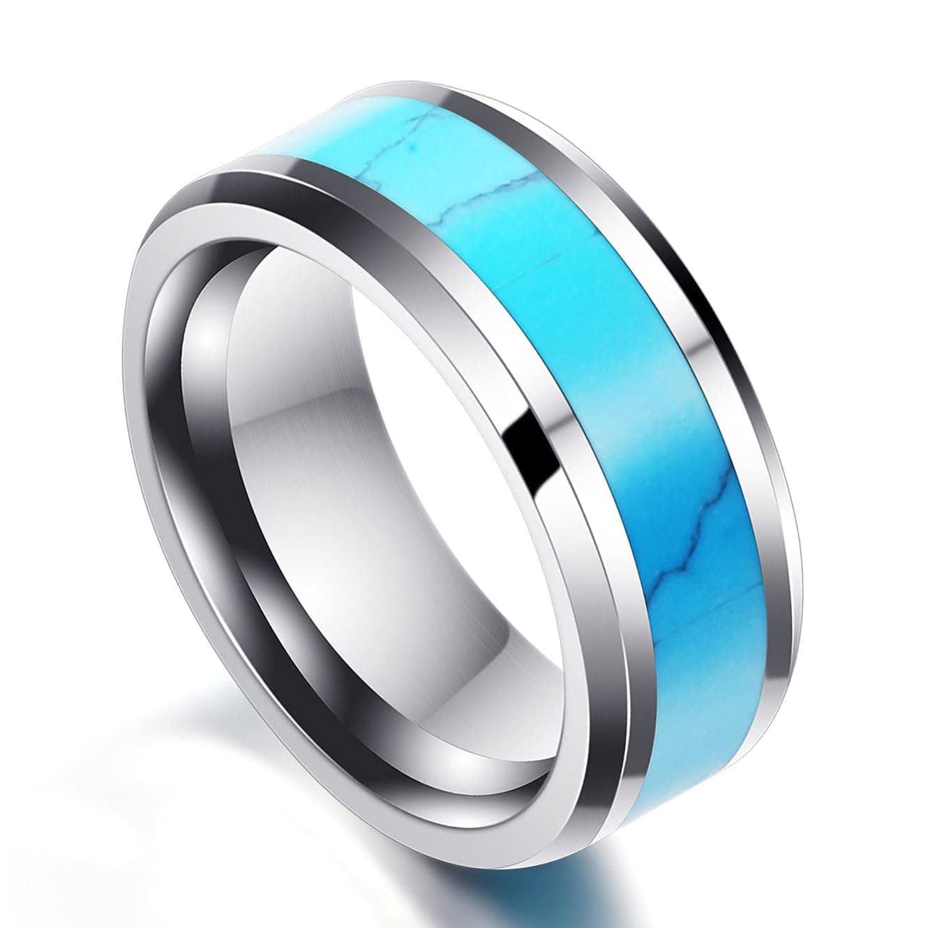 MYNENEYRetro Vintage Stone Rings for Men Turquoise Rings Stainless Steel Signet Biker Band