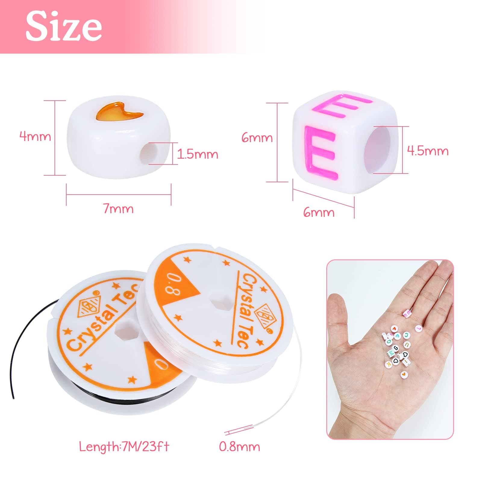 CoKeeSun 1030 Pcs Letter Beads Set with 2 Crystal Elastic Cords, Acrylic Alphabet Beads and Heart Beads for DIY Crafts Jewellery Necklaces Bracelets Making