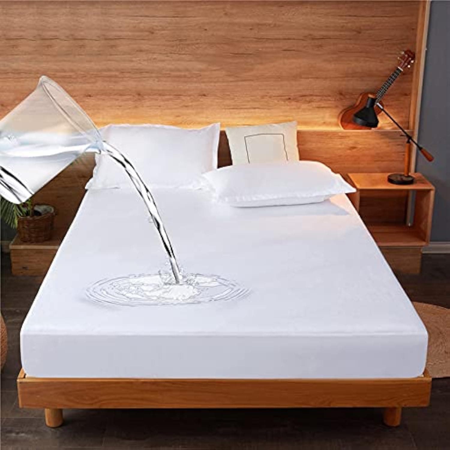 ESFOTO Double Bed Waterproof Mattress Protector Double Bed Fitted Mattress Cover Soft Noiseless Washable Breathable & Vinyl Free Bed Cover Fitted 30cm Deep (Double Size (135x190/200cm))