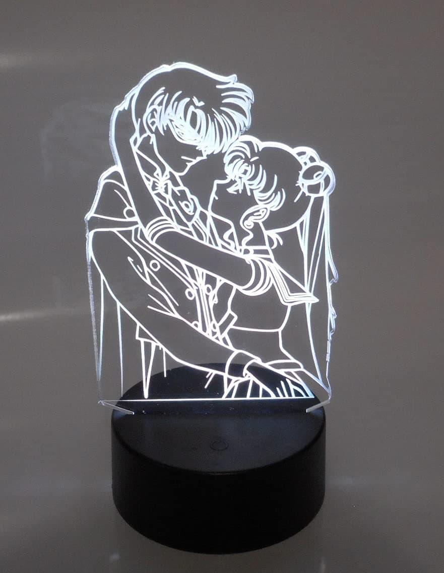 WS Designs Sailormoon & Tuxido Mask 6.5in Tall Sailor Moon Anime Laser Engraved 3D Effect Acrylic LED Desk Top Night Lamp
