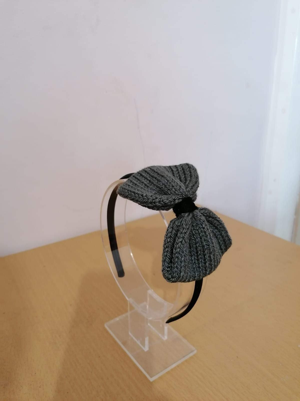 Knitted Hair Bow Dark Grey Colour Handmade Knitted Bow Alice Band Hairband Headband Baby Toddler Big Girl Lady School Hair Bow Satin Hair Band School Hairbows