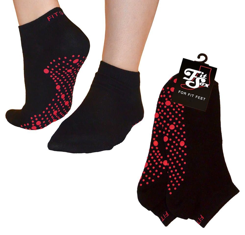 Grip Socks - Yoga, Martial Arts, Dance Anti-Slip/Non-Slip, 1 Pair, US Size 8-10. Black/Red