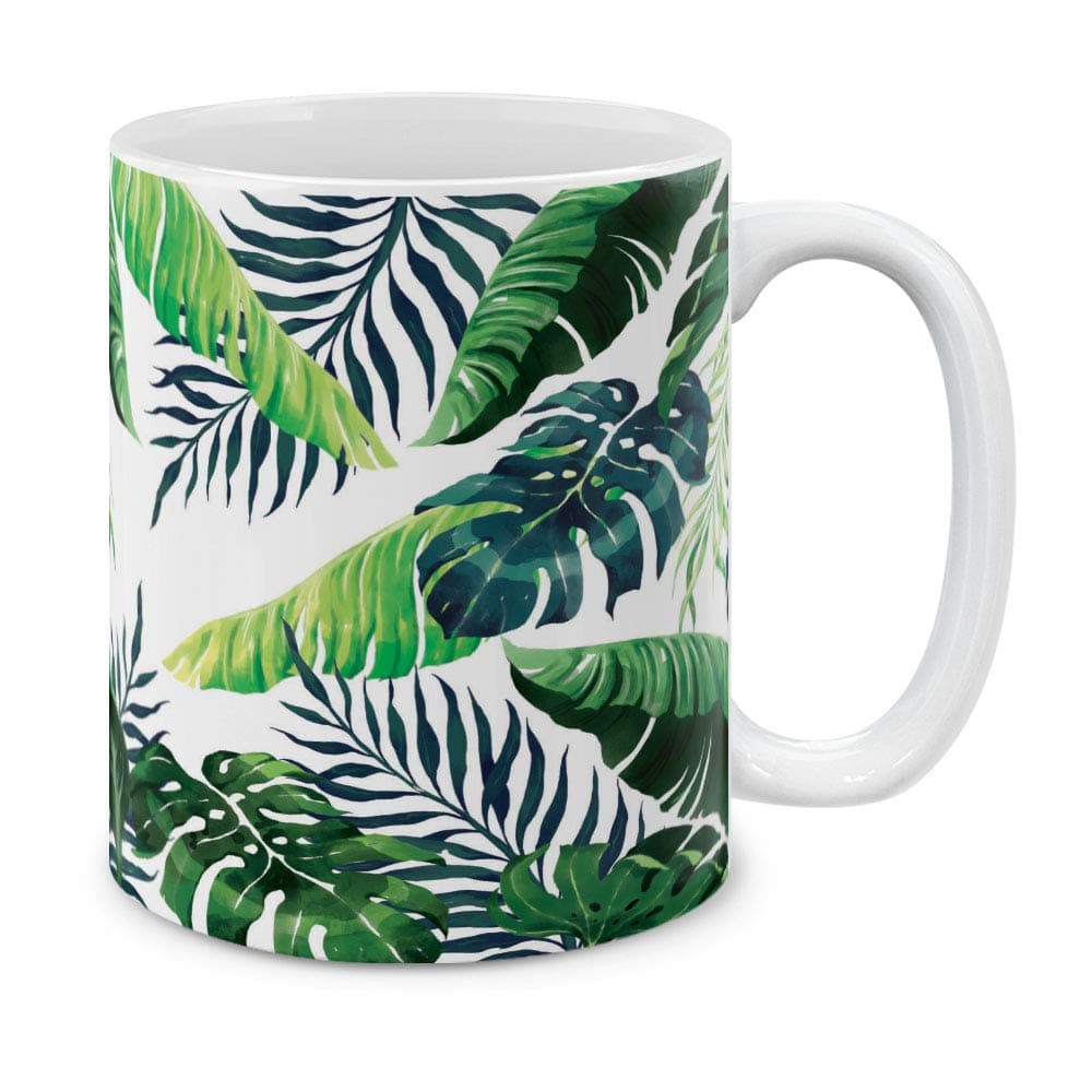 Banana Coconut Tropical Leaves Ceramic Coffee Mug Tea Cup, 11 OZ