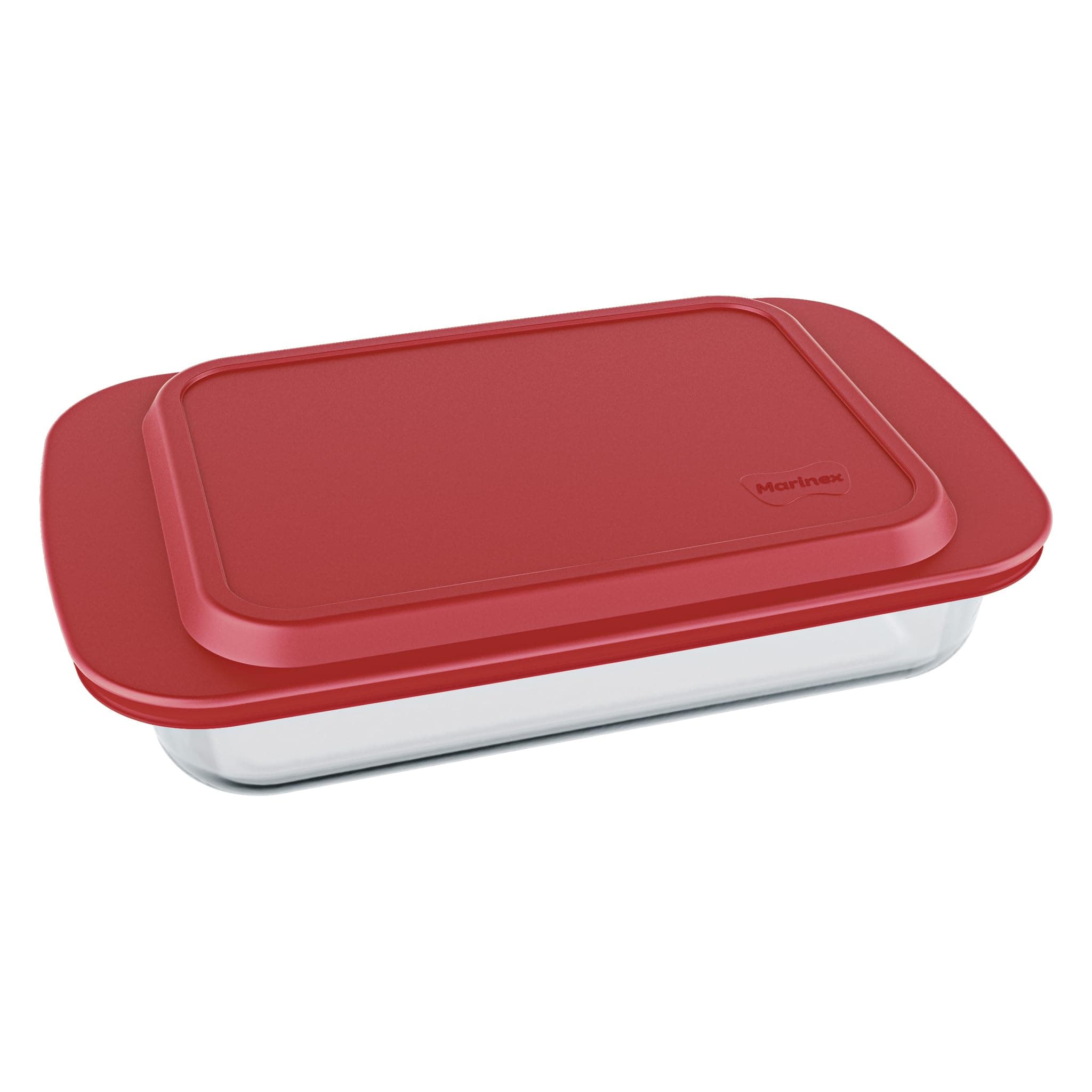 Lancaster Colony Marinex Deep Rectangular Glass Roasting Dish with Red Plastic Lid, 15-7/8-Inch by 9-3/4-Inch by 2-3/4-Inch