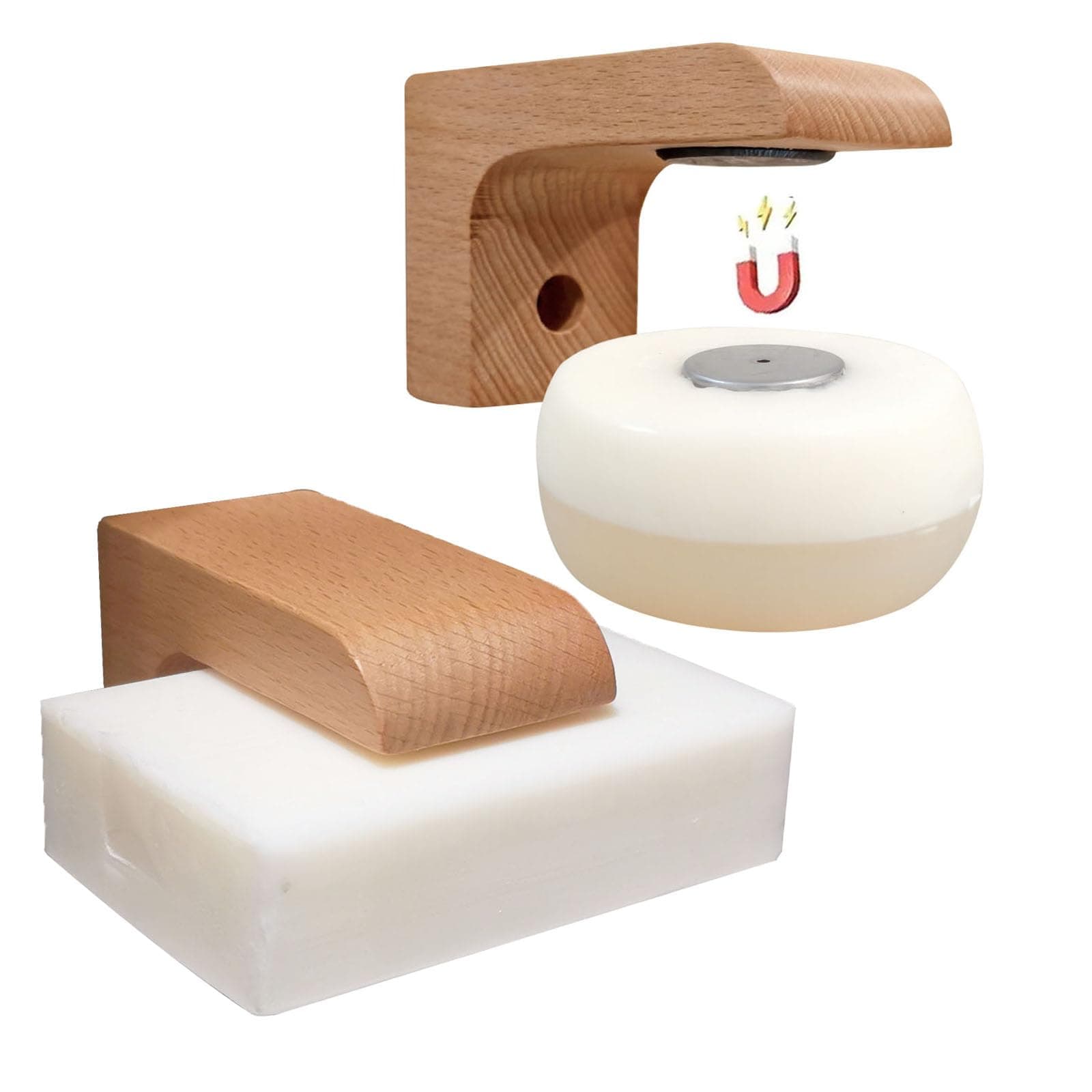 2sets Wood Magnetic Bar Soap Holder for Shower Wall,Magnet Air Dry Soap Saver Self Draining, Eco-Friendly Wooden Soap Dish for Soaps & Beard Shampoo Bars