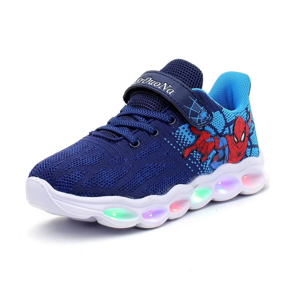 Blue Kids Spider Light-up Shoes Breathable Soft Bottom Flash Sneakers 12.5 Little Kid