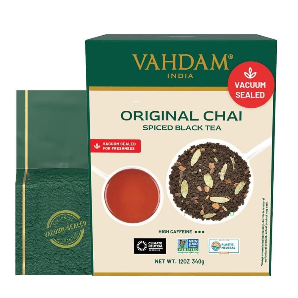 Masala Chai Tea - Loose Leaf 170+ Cups (340g) Blend of Black Tea with Cinnamon, Cardamom, Cloves & Black Pepper | Vacuum Sealed Pack
